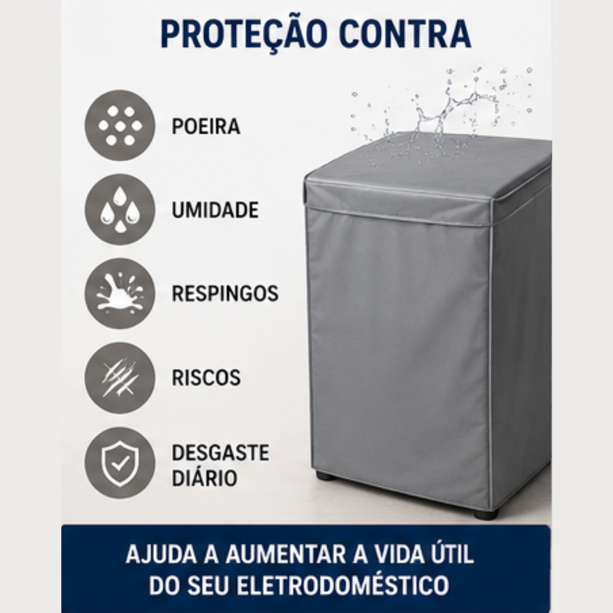 Capa de Maquina de Lavar Com Tampa PVC P - Cinza- Lgjlimacomercio