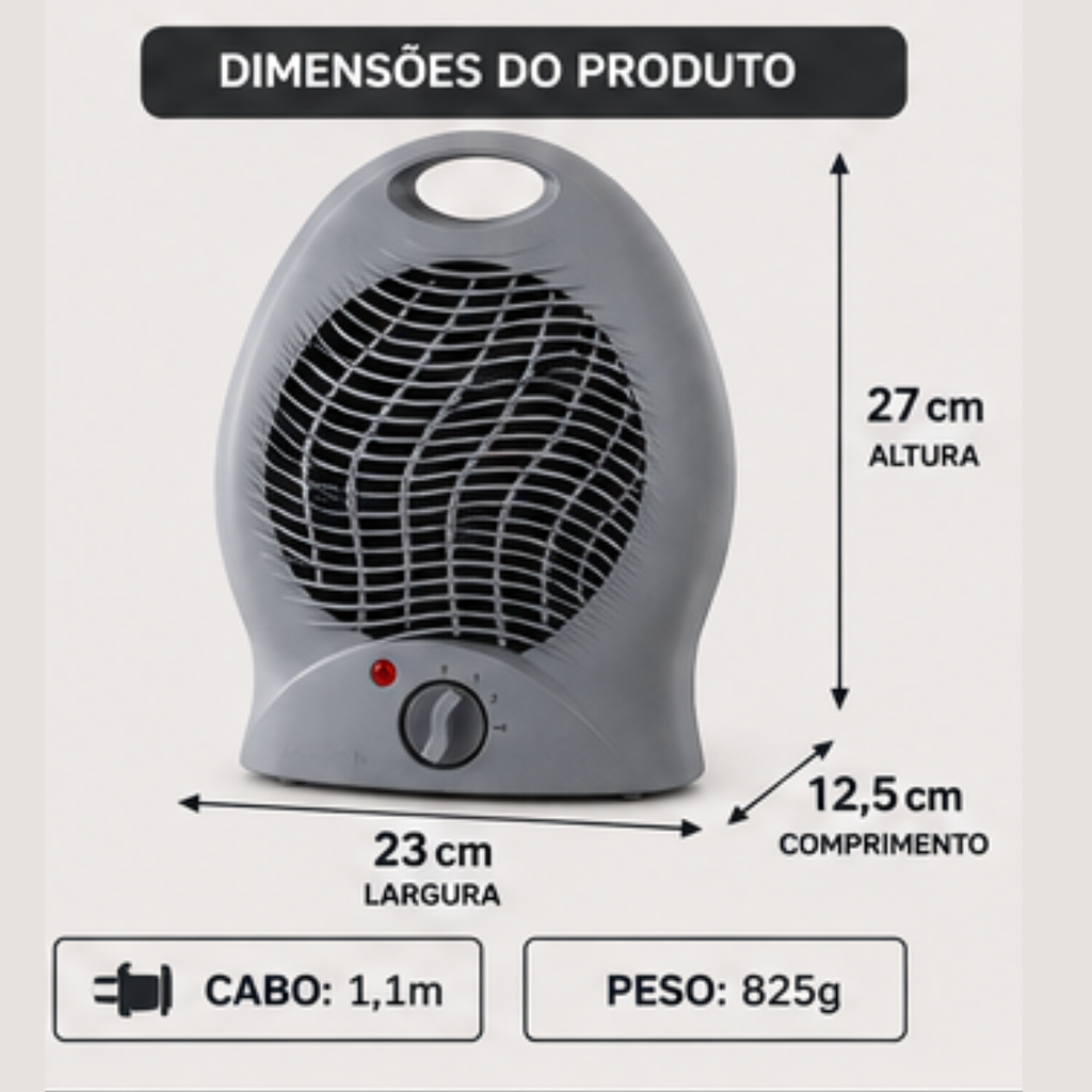Aquecedor Elétrico 2000W 220V Portátil Cinza Quarto Sala Startools - lgjlimacomercio