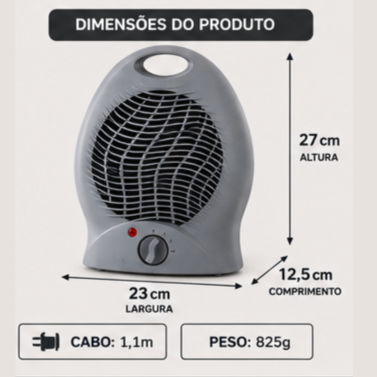 Aquecedor Elétrico 2000W 220V Portátil Cinza Quarto Sala Startools - lgjlimacomercio