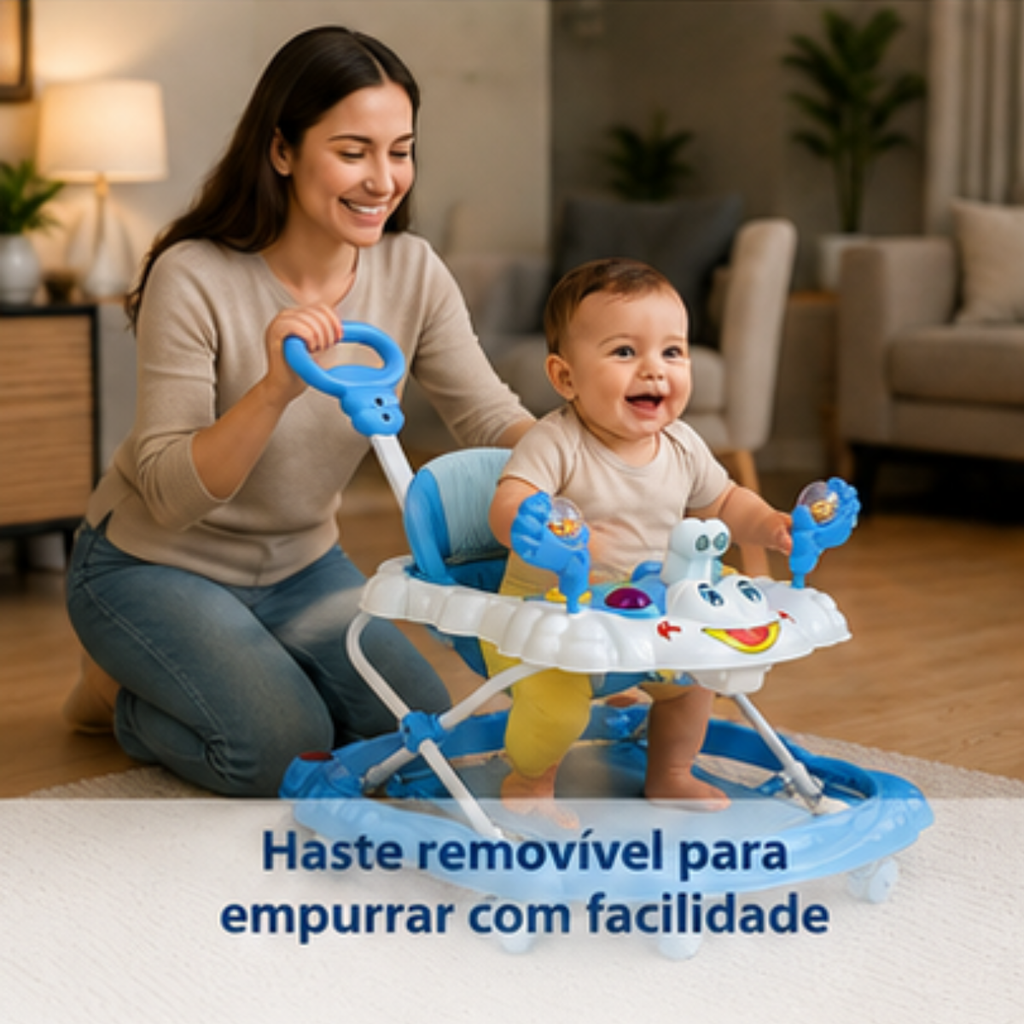 Andador Infantil com Empurrador Interativo - Azul - lgjlimacomercio