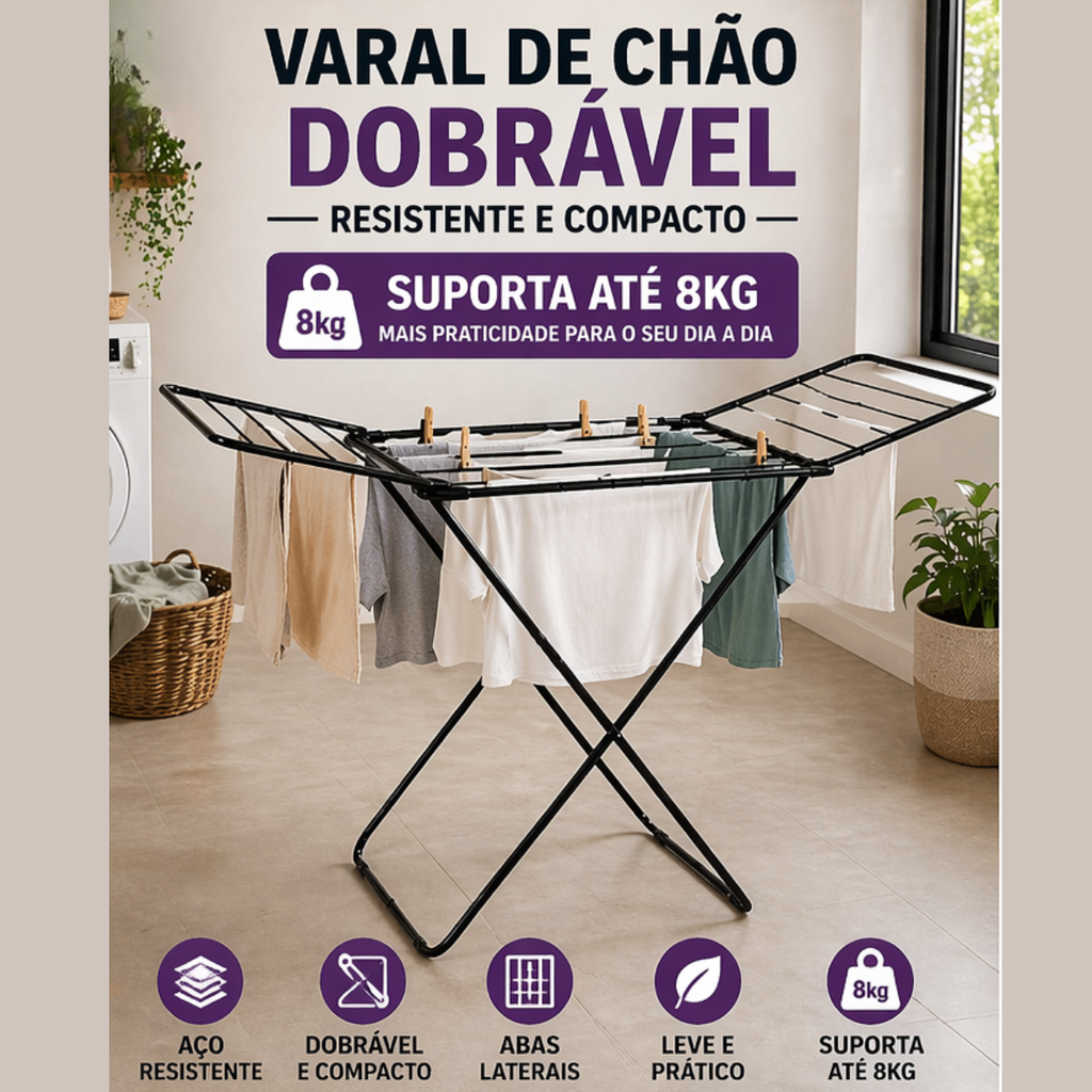 Varal de chão Buenos Aires preto 95cm altura | Lgjlima Comercio
