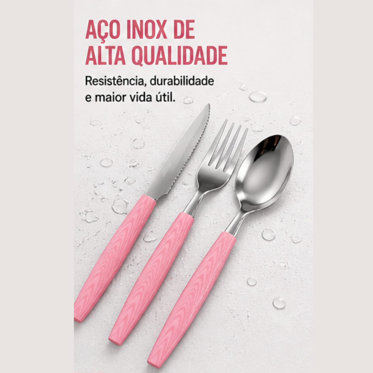Kit talheres 12 peças aço inox rosa design elegante Fratelli | Lgjlima Comercio