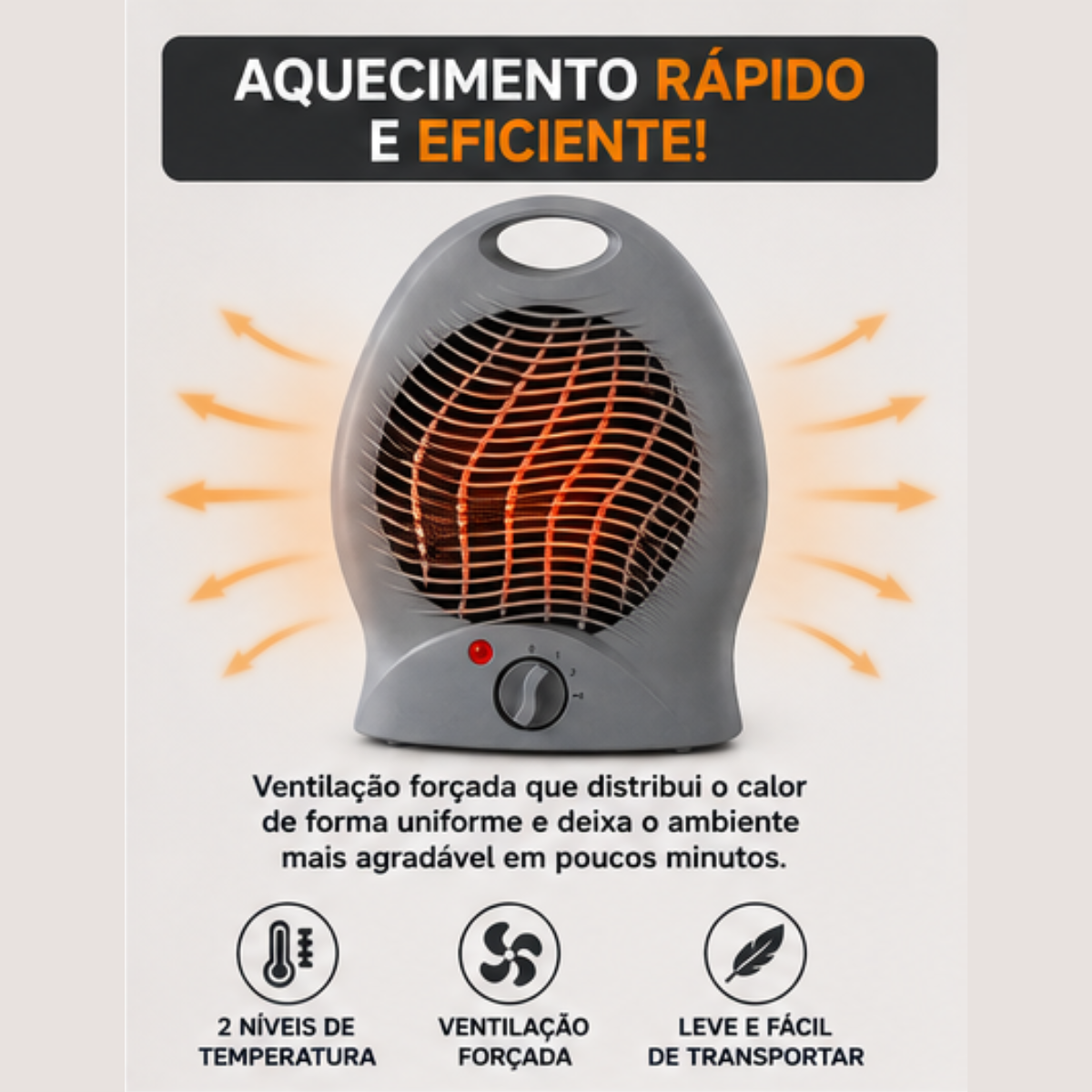 Aquecedor Elétrico 2000W 220V Portátil Cinza Quarto Sala Startools - lgjlimacomercio