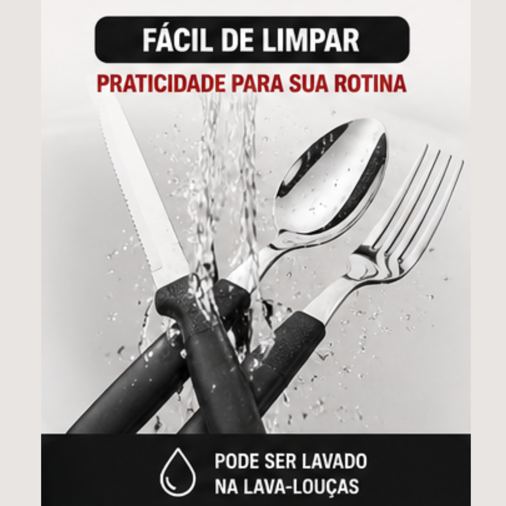 Conjunto talheres Fratelli cabo preto resistente e durável | Lgjlima Comercio