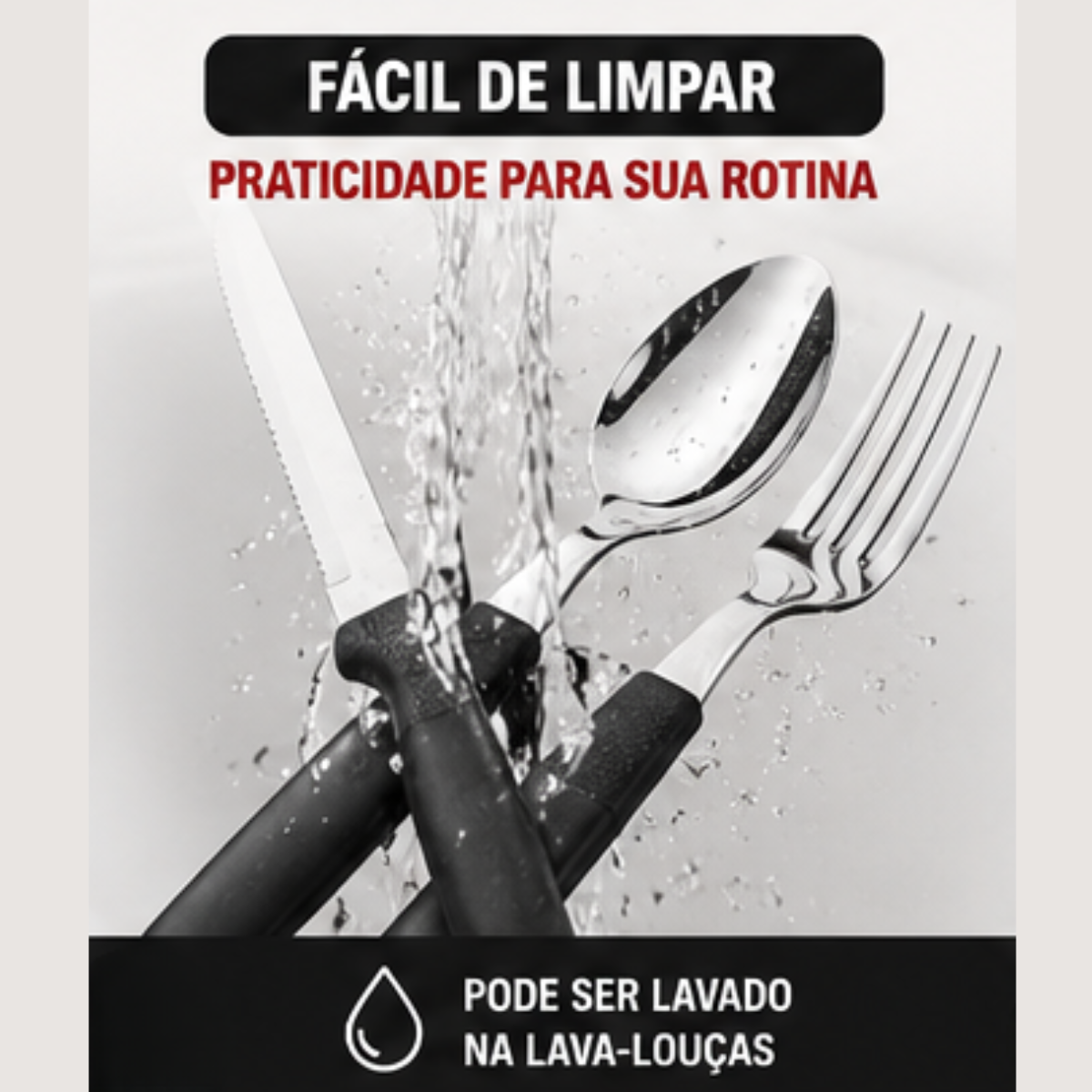 Conjunto talheres Fratelli cabo preto resistente e durável | Lgjlima Comercio