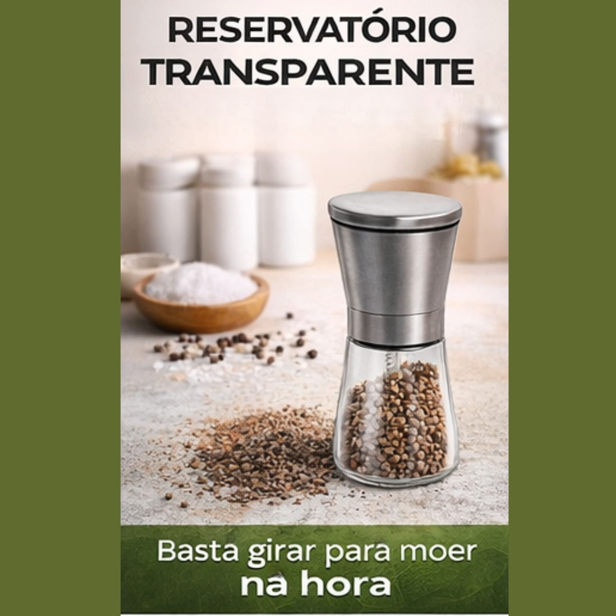 Moedor manual pimenta inox e vidro 165ml design elegante Petrin | Lgjlima Comercio