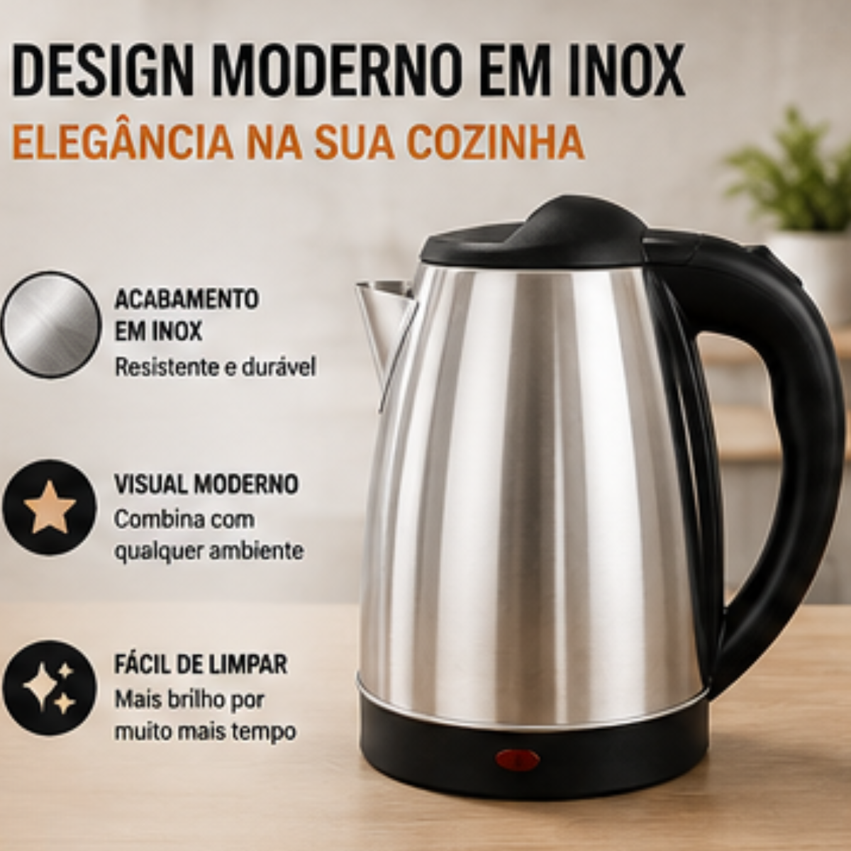 Chaleira elétrica inox 1,8L Fratelli design moderno 127V | Lgjlima Comercio