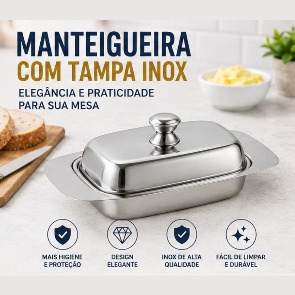 Manteigueira com Tampa inox - lgjlimacomercio