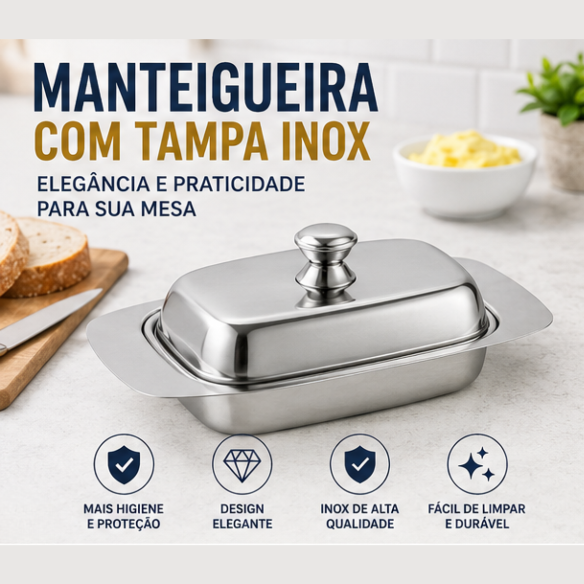 Manteigueira com Tampa inox - lgjlimacomercio