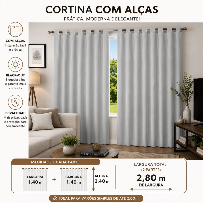 Cortina Blackout PVC Cinza detalhe ilhós 280x240cm - lgjlimacomercio