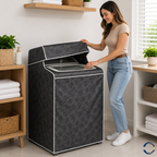 Capa Máquina Lavar Forrada PVC G Preta Abertura Superior