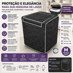 Capa Para Máquina de Lavar Forrada Com Zíper Abertura Superior M - Preta - lgjlimacomercio