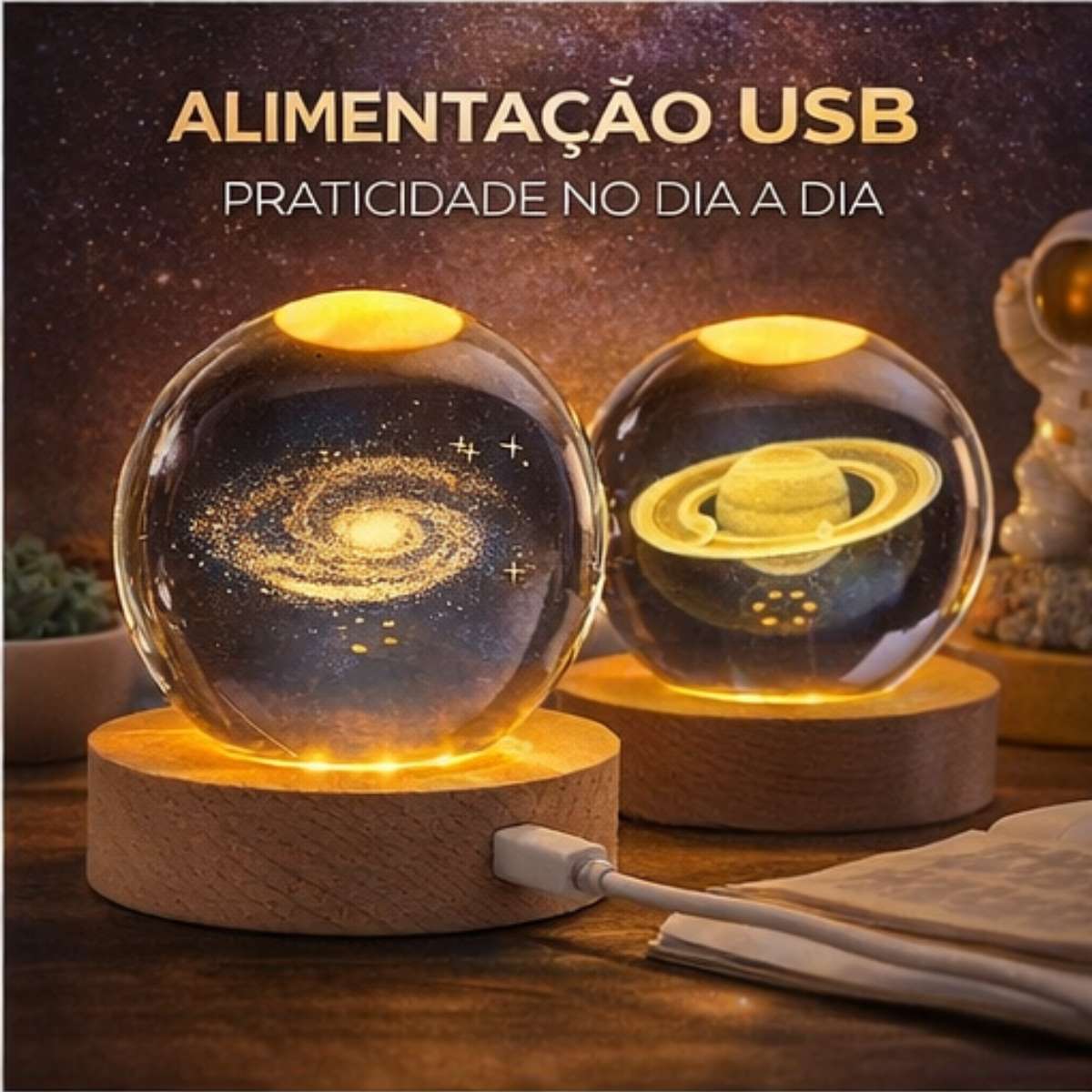 Luminária cristal 3D Petrin luz suave USB decoração mesa | Lgjlima Comercio