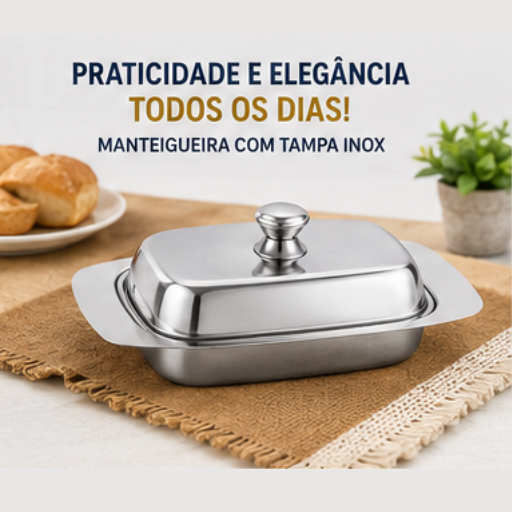Manteigueira com Tampa inox - lgjlimacomercio