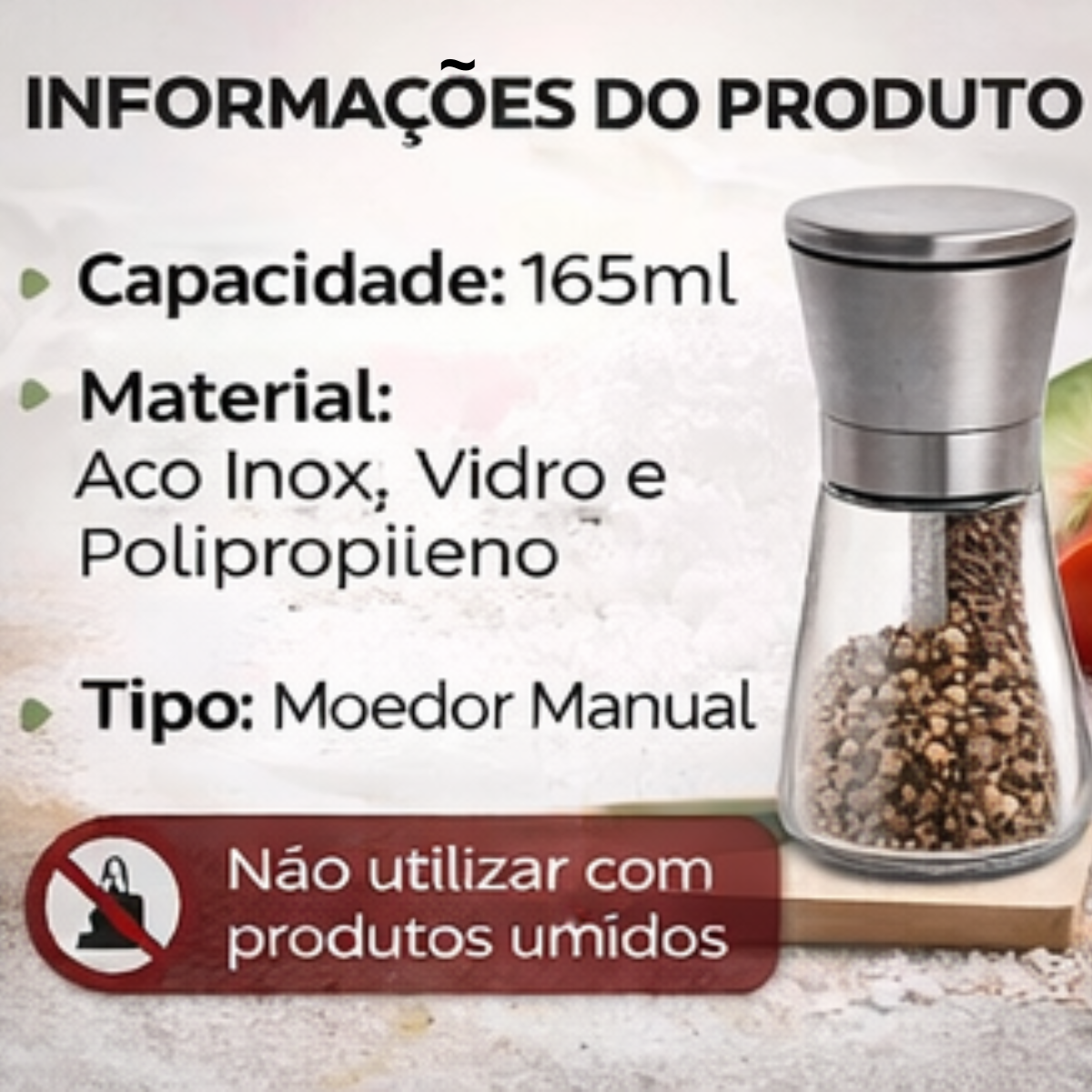 Moedor pimenta manual Petrin 165ml recipiente vidro resistente | Lgjlima Comercio