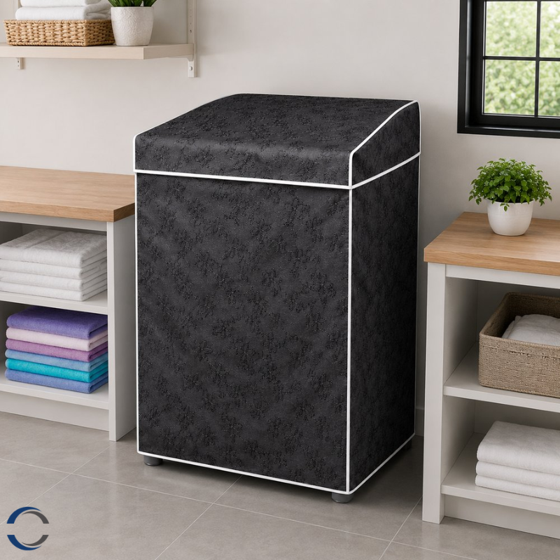 Capa Máquina Lavar Forrada PVC G Preta Abertura Superior