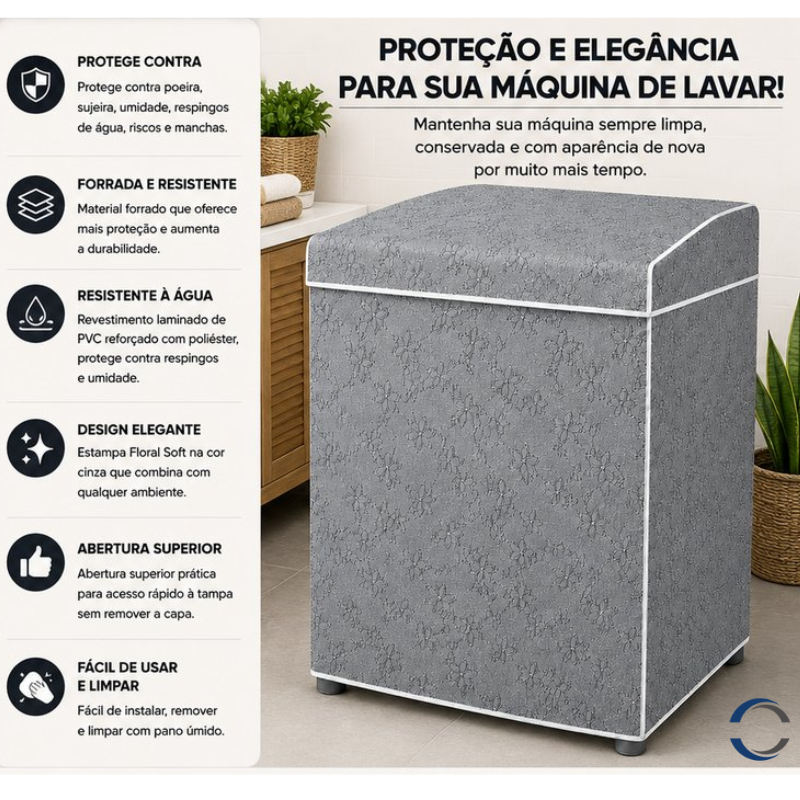 Capa Para Máquina de Lavar Forrada Abertura Superior M - Cinza - lgjlimacomercio