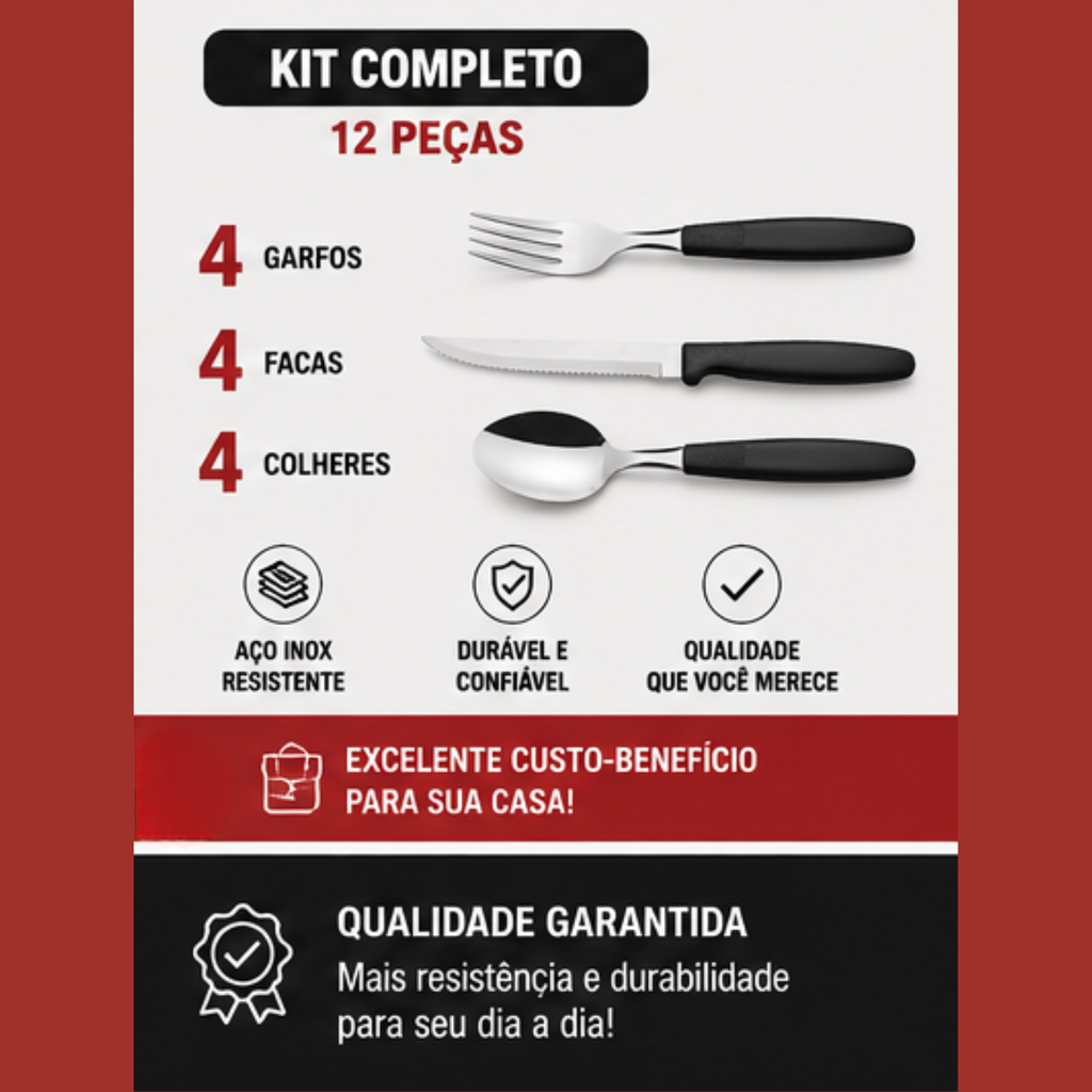 Kit talheres inox preto Fratelli ocasiões especiais e dia a dia | Lgjlima Comercio