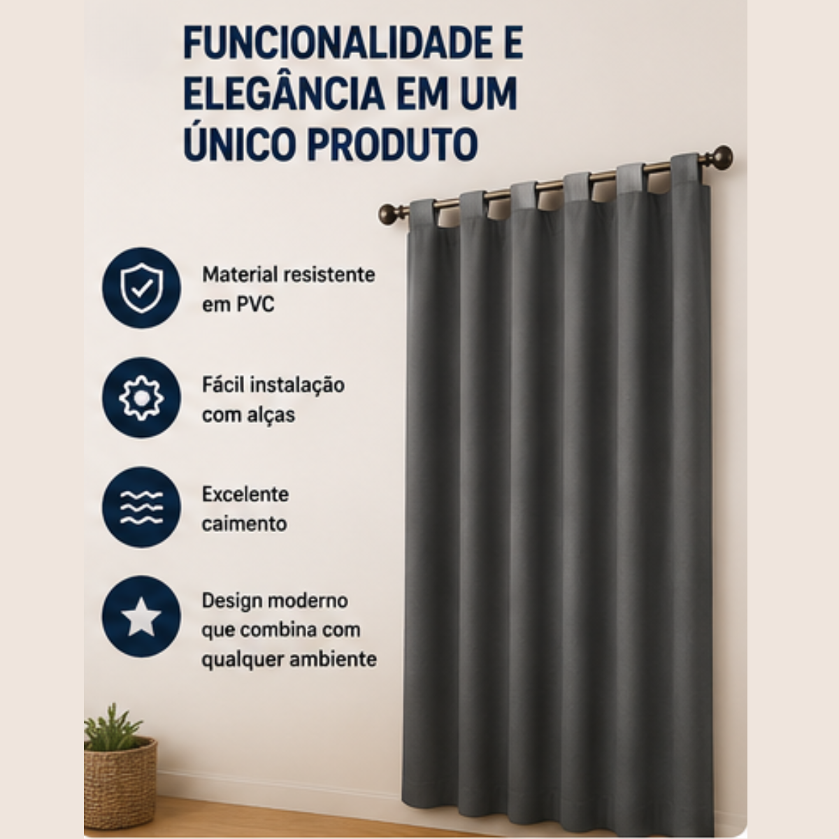 Cortina Black- Out com Alças 140x140 - Cinza - lgjlimacomercio