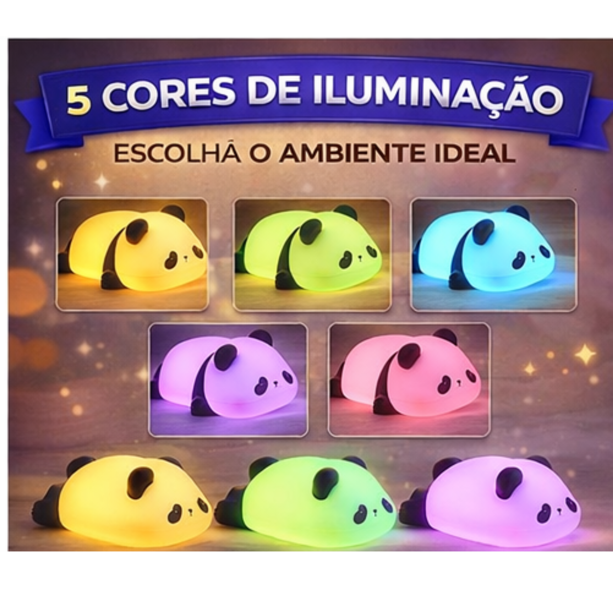 Luminária decorativa Panda RGB touch para quarto de bebê | Lgjlima Comercio