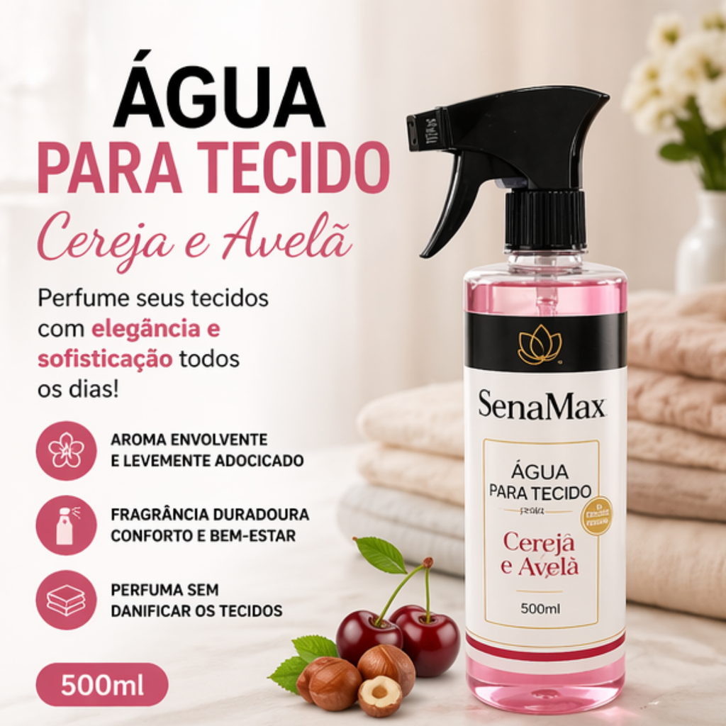 Água perfumada para roupas 500ml Senamax aroma cereja e avelã | Lgjlima Comercio