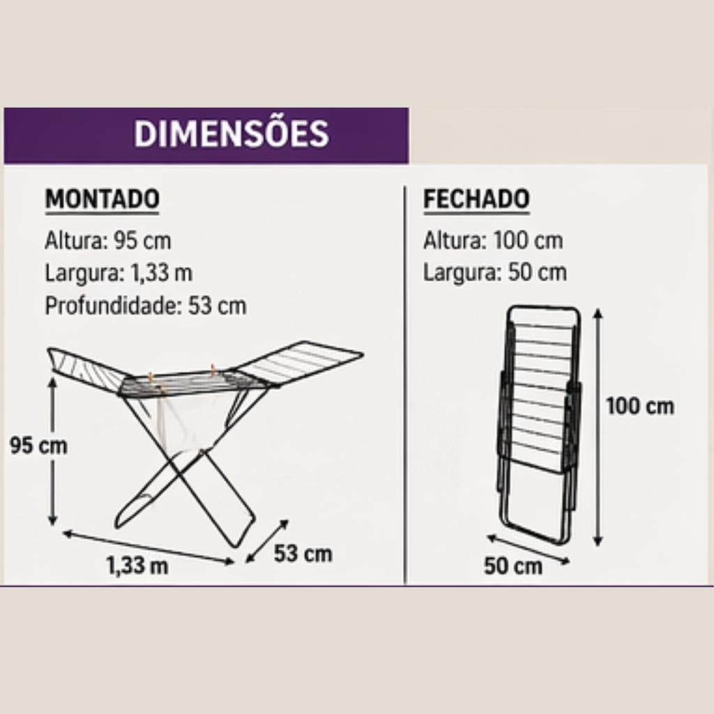 Varal de chão dobrável Buenos Aires aço preto aberto montado | Lgjlima Comercio