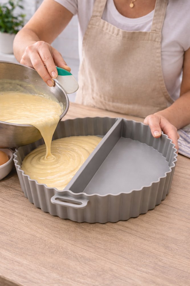 Forma silicone redonda air fryer com divisor para 2 alimentos | Lgjlima Comercio