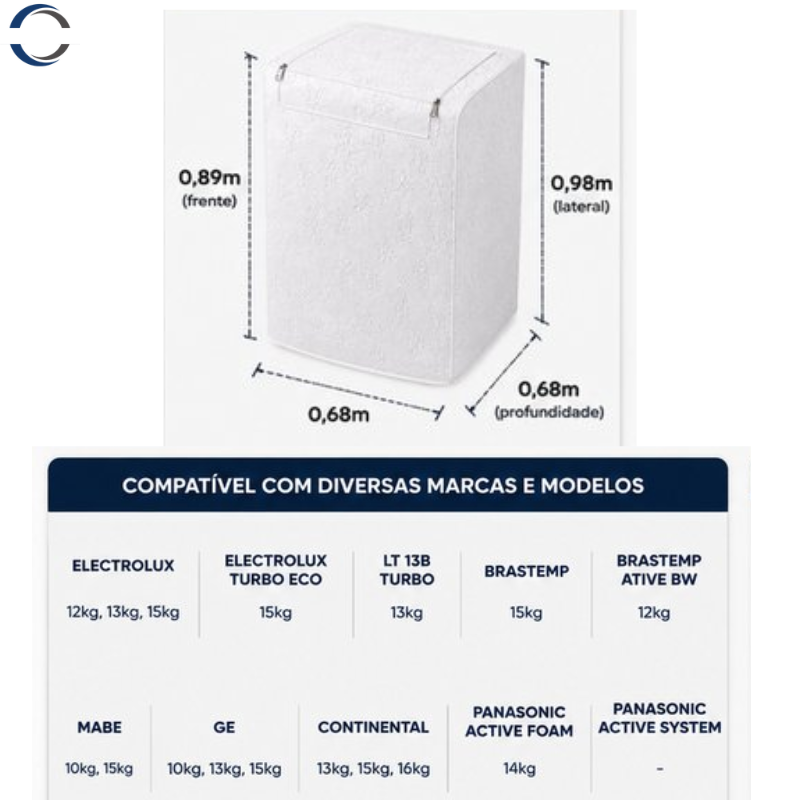 Capa Para Máquina de Lavar Forrada com Zíper Abertura Superior G - Branca - lgjlimacomercio