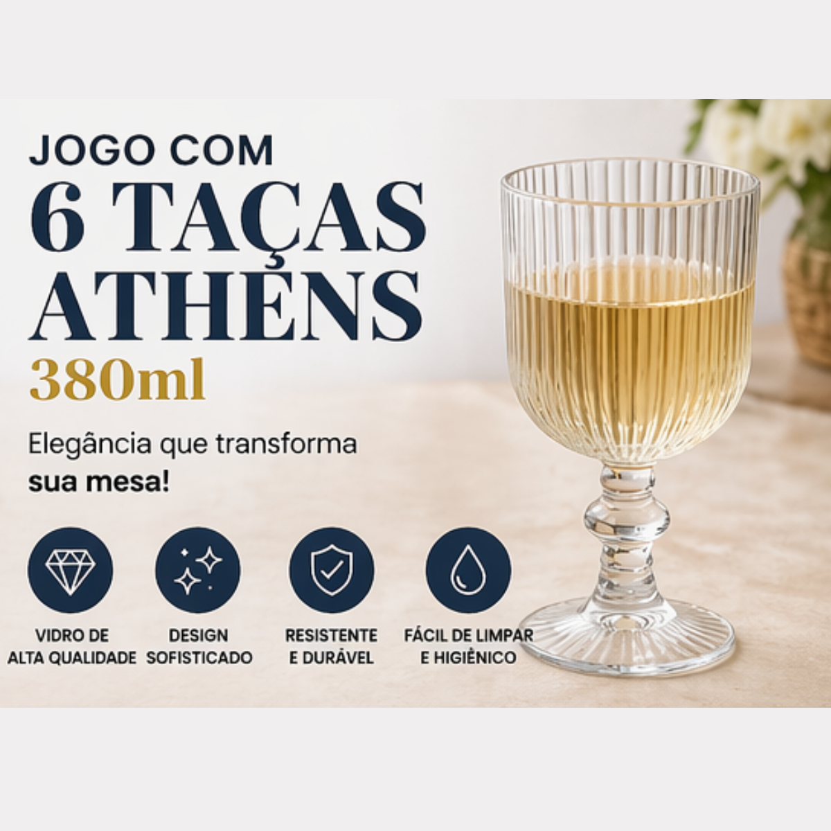 Taças de vidro Athens 380ml design canelado elegante Fratelli | Lgjlima Comercio
