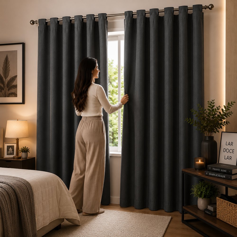 Cortina Black- Out com Alças 140x140 - Cinza - lgjlimacomercio