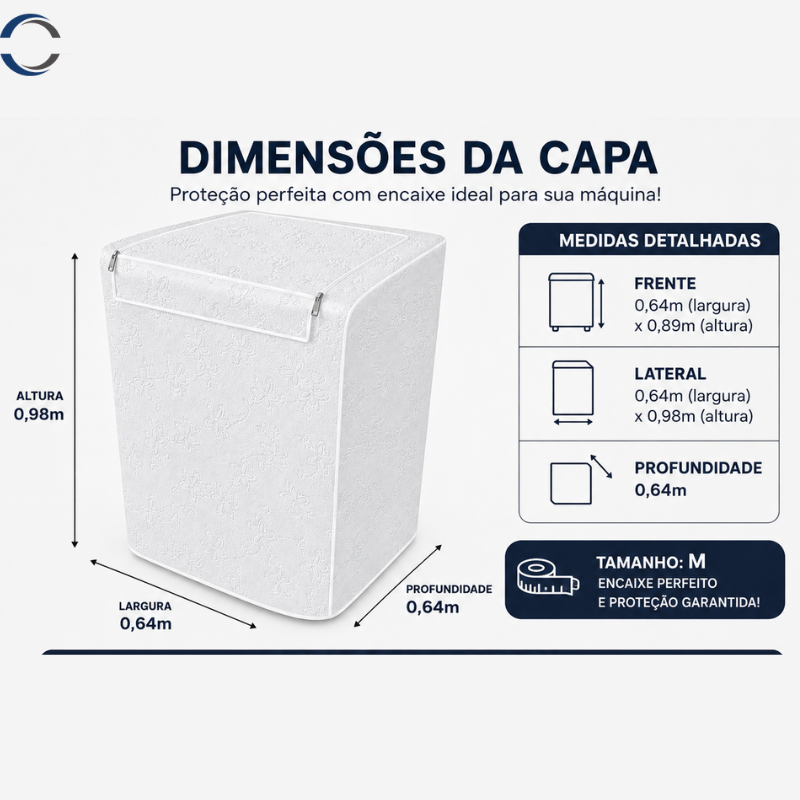 Capa Para Máquina de Lavar Forrada Com Zíper Abertura Superior M - Branca - lgjlimacomercio