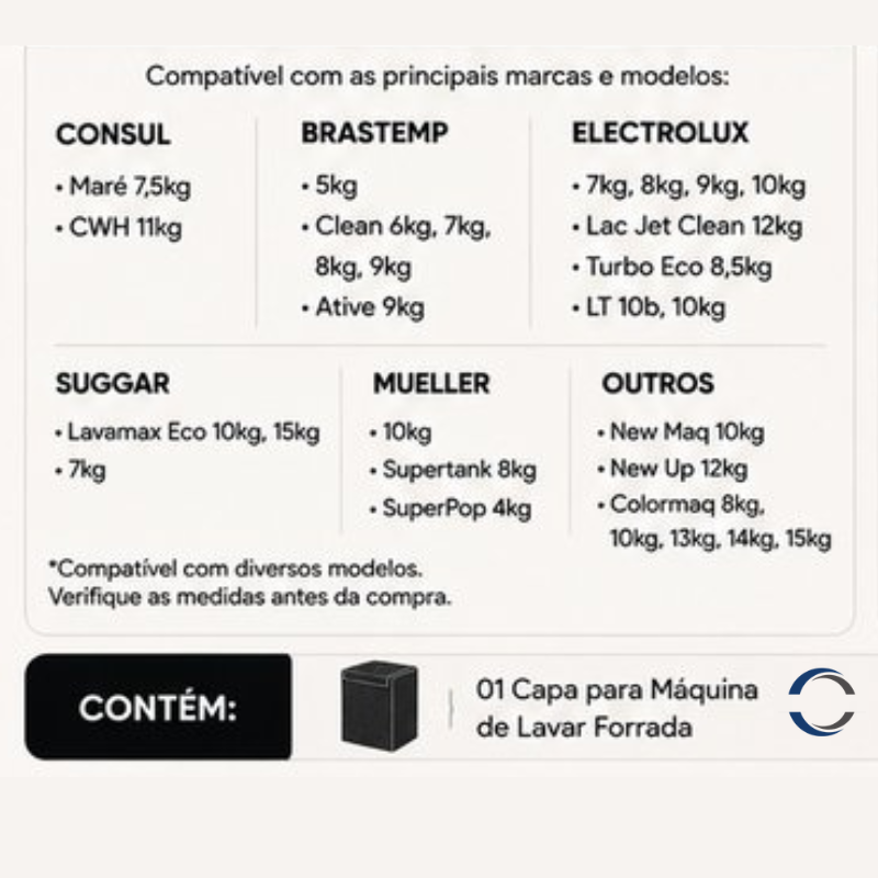 Capa Para Máquina de Lavar Forrada Abertura Superior P - Preta - lgjlimacomercio
