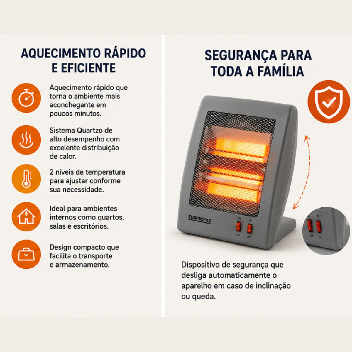 Aquecedor de Ar Quartzo 36cm 220V Cinza Startools - lgjlimacomercio
