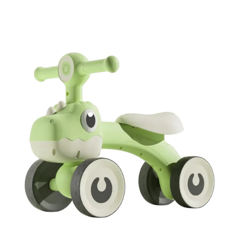 Balance Bike Dino Infantil com Luz e 4 Rodas- Verde - lgjlimacomercio