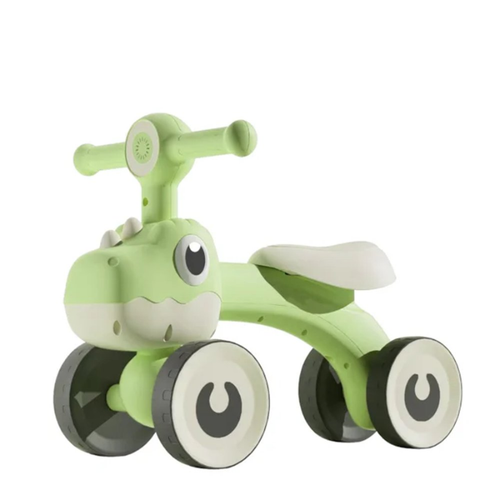 Balance Bike Dino Infantil com Luz e 4 Rodas- Verde - lgjlimacomercio