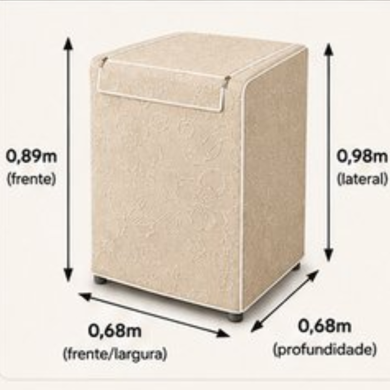 Capa Para Máquina de Lavar Forrada Com Zíper Abertura Superior G - Bege