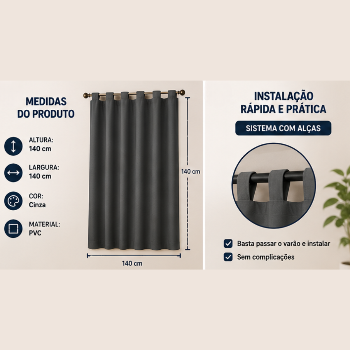 Cortina Black- Out com Alças 140x140 - Cinza - lgjlimacomercio