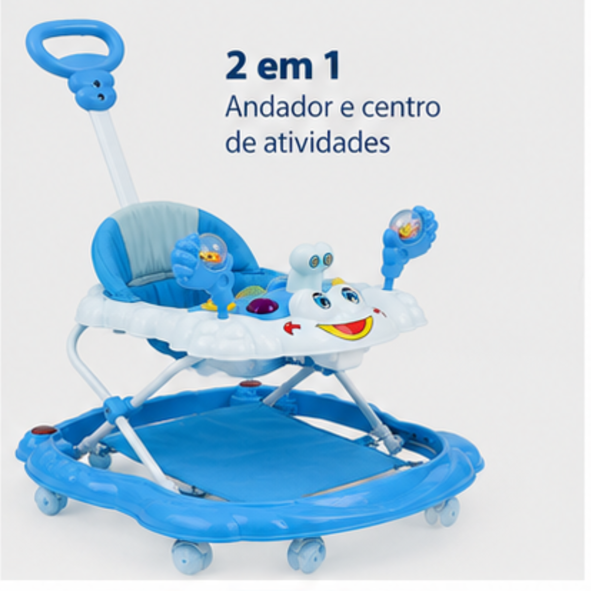 Andador Infantil com Empurrador Interativo - Azul - lgjlimacomercio