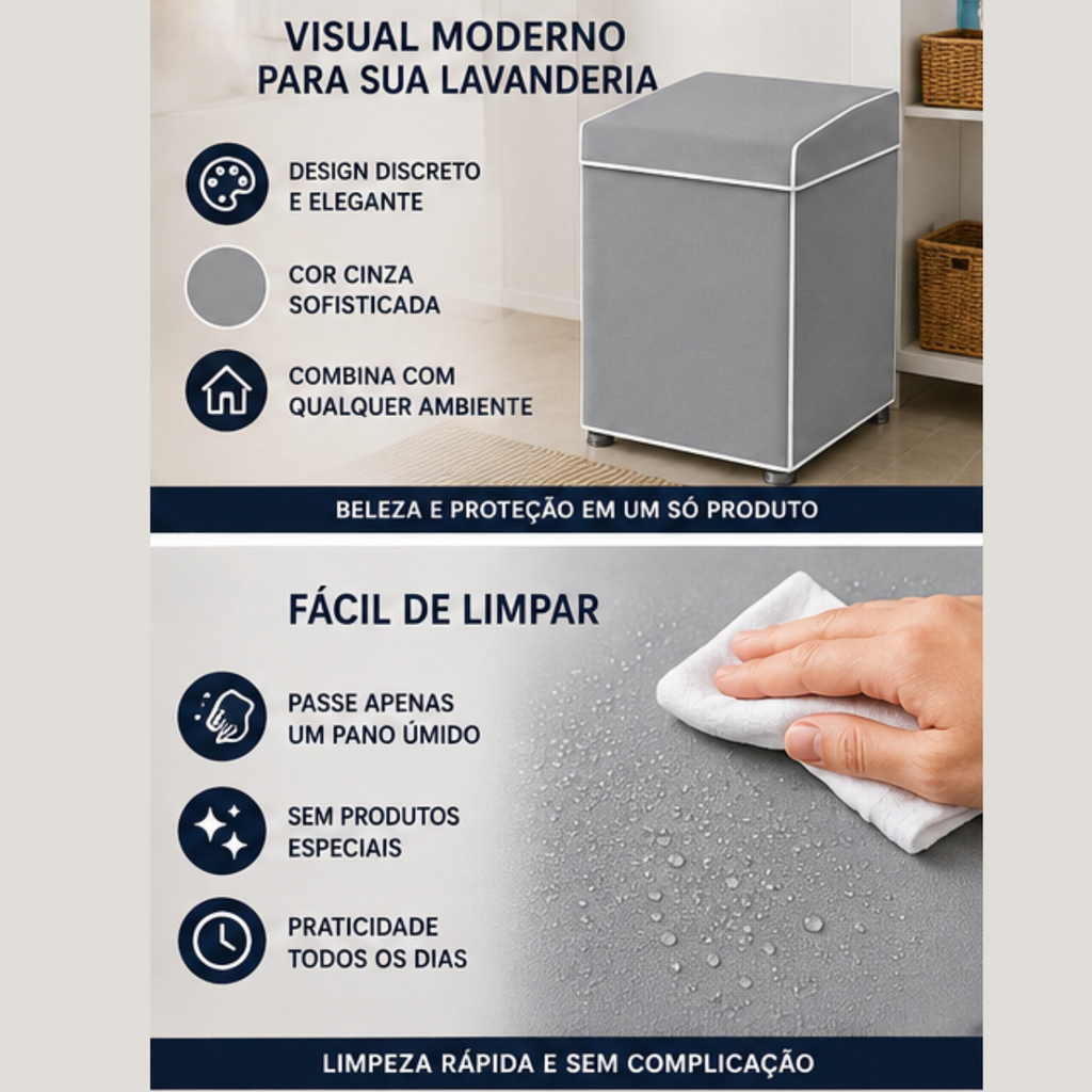 Capa de Maquina de Lavar Com Tampa PVC M - Cinza - Lgjlimacomercio