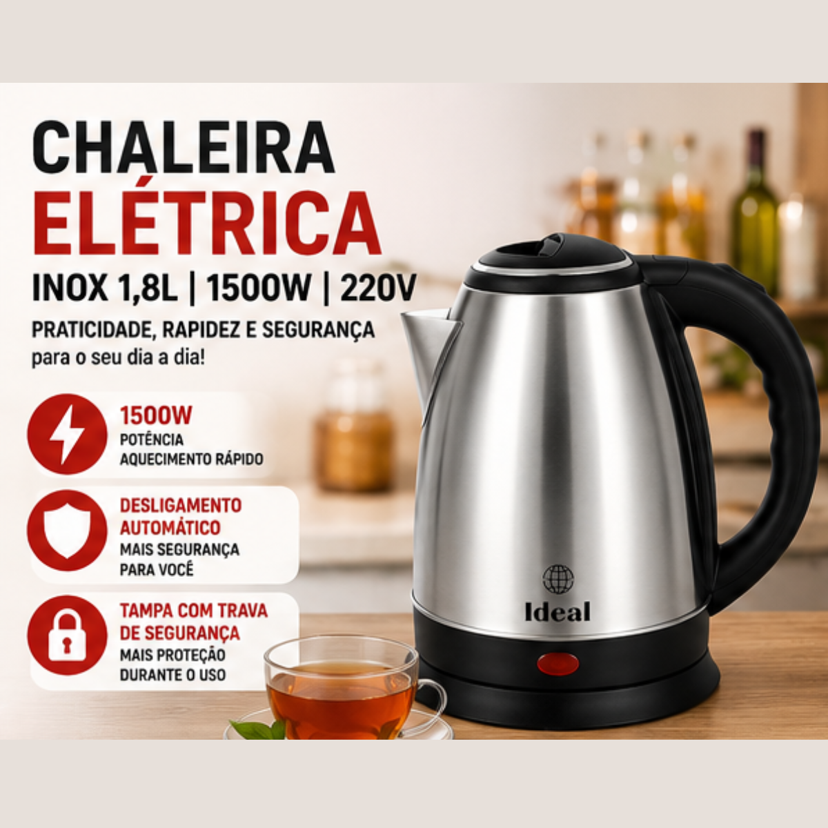 Chaleira Elétrica 1.8Lts 1500W 220V Inox - lgjlimacomercio