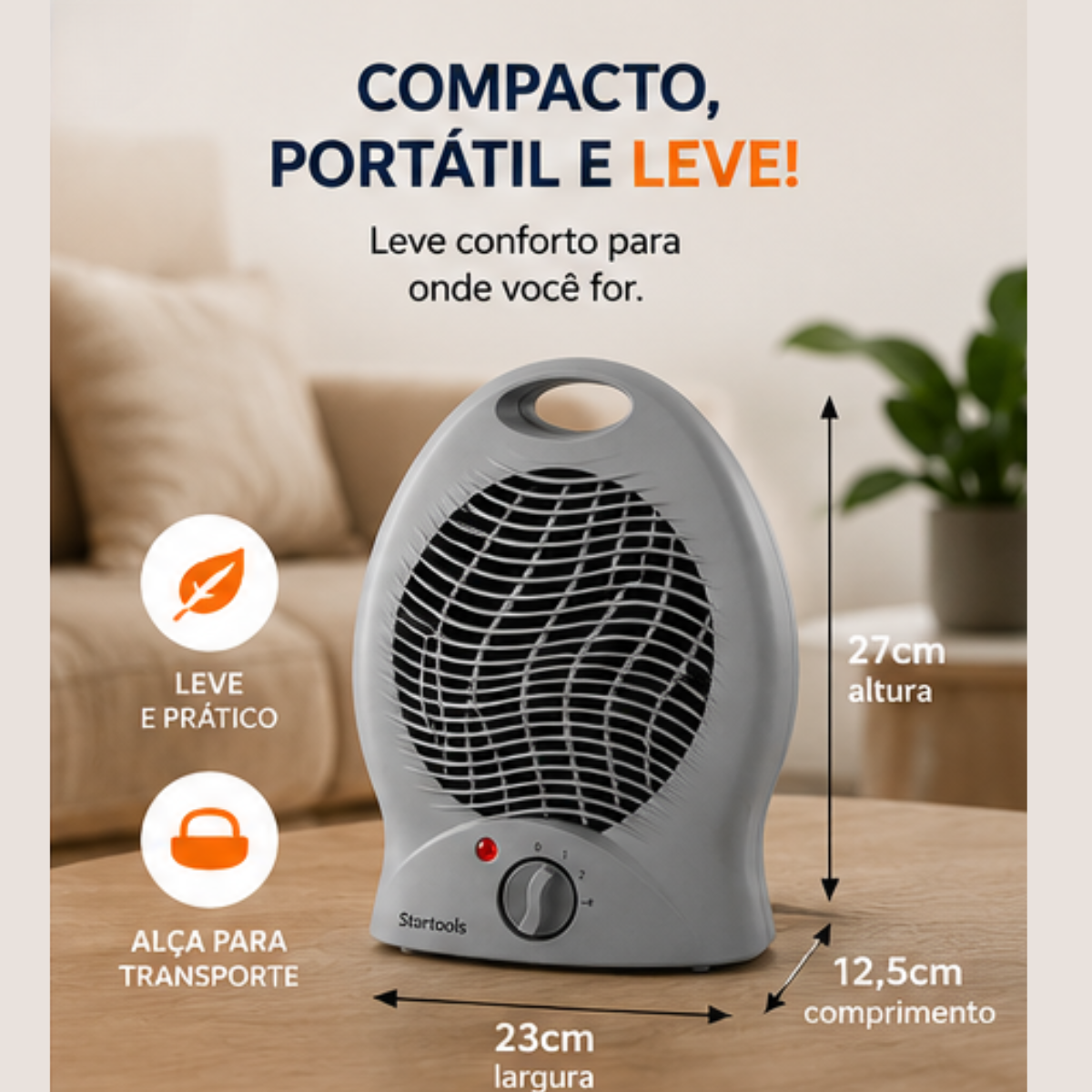 Aquecedor Elétrico Portátil 1000W 127V Ventilação Ar Startools - lgjlimacomercio