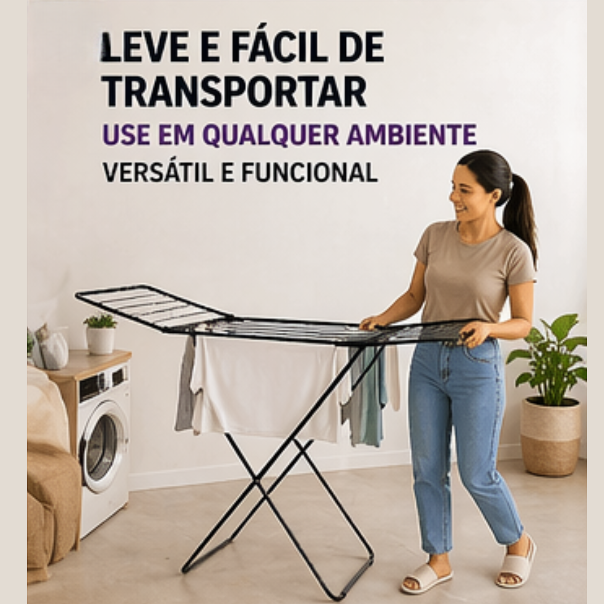Varal de chão aço preto Buenos Aires suporta 8kg de roupas | Lgjlima Comercio
