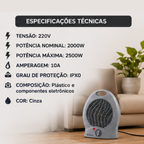 Aquecedor Elétrico 2000W 220V Portátil Cinza Quarto Sala Startools - lgjlimacomercio