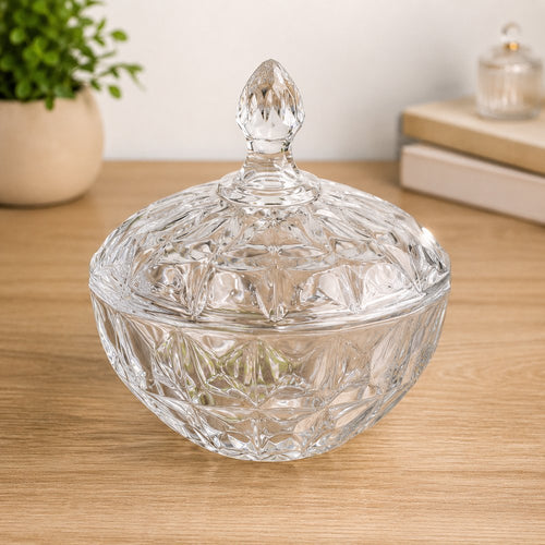 Bomboniere Diamante de Vidro com Tampa 19,5cm