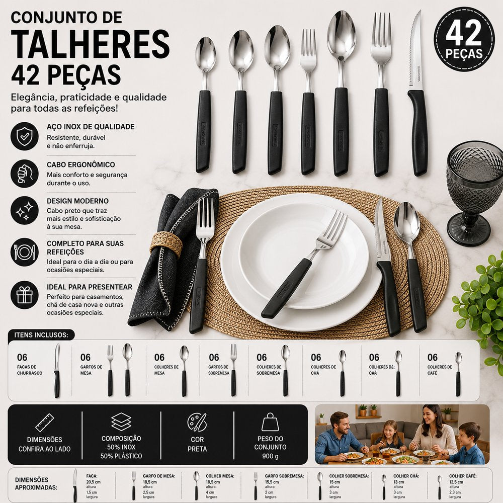 Conjunto Talheres 42 Peças New Caprese - Preta