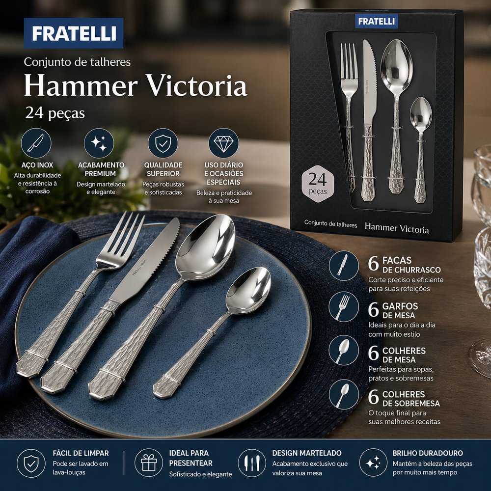 Conjunto de Talheres com 24 Peças em Inox