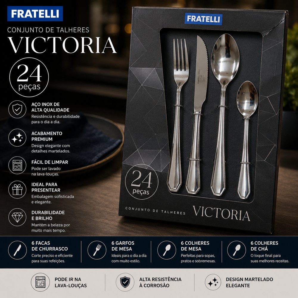 Conjunto de Talheres com 24 Peças em Inox