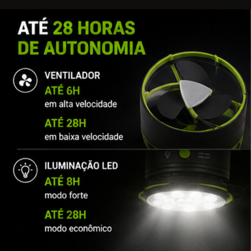 Mini Ventilador Barraca LED USB Recarregável Power Bank