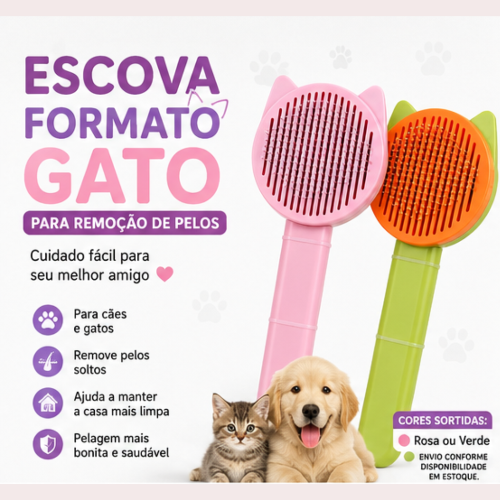 Escova Gato Tira Pelos Pet Cães Gatos Removedora De Pelos