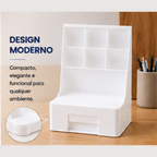 Organizador Multiuso Mesa Com Gaveta Porta Canetas Branco